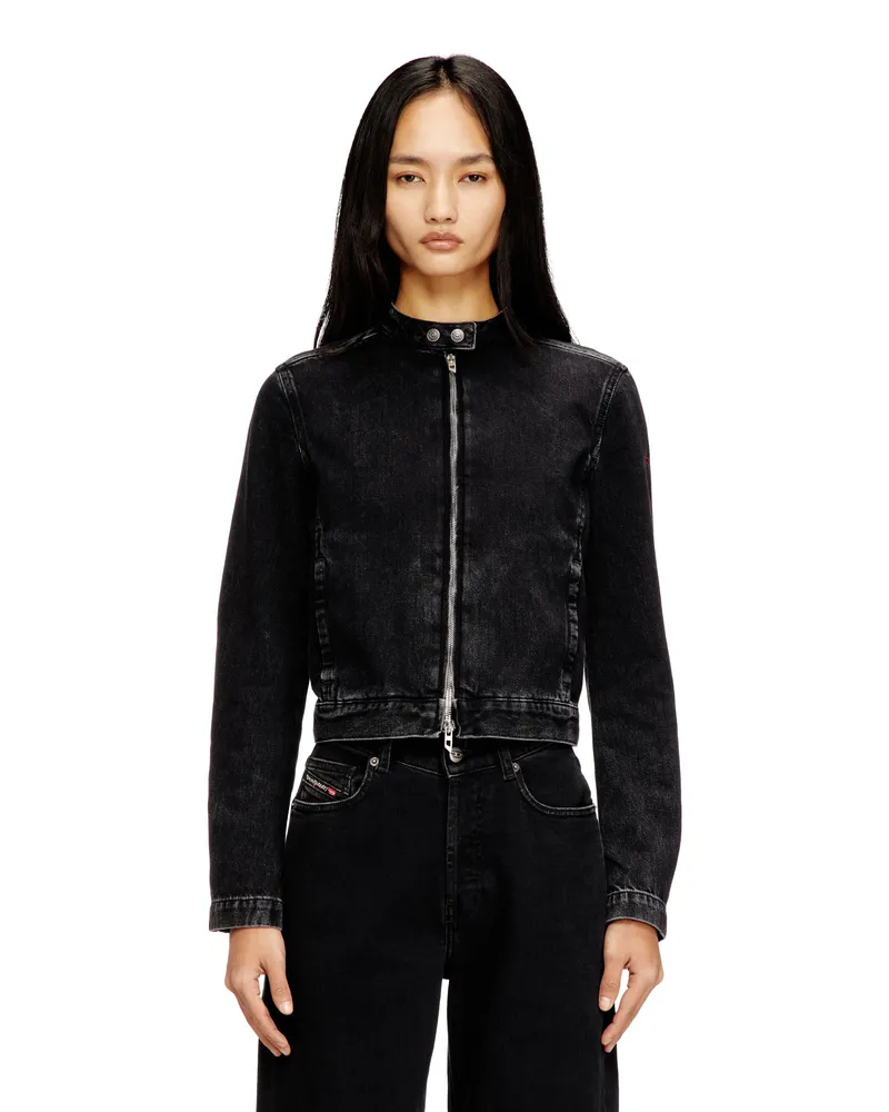 Diesel Motorradjacke aus Denim in Clean-Wash-Denim - Denim jacken - Damen - Schwarz Schwarz