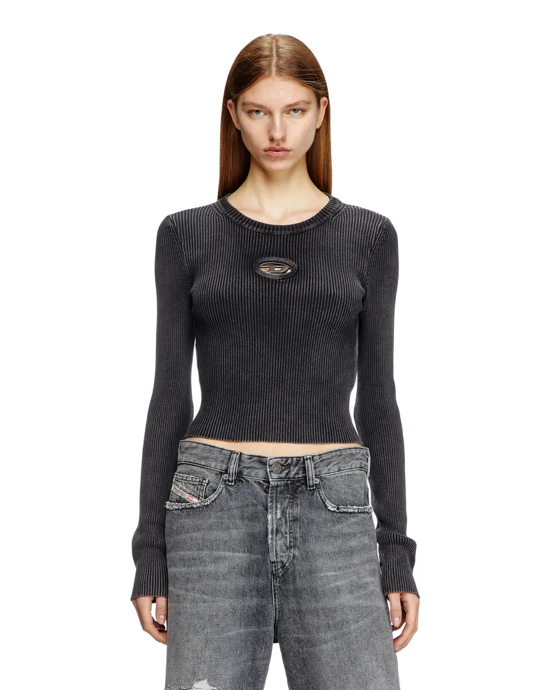 Diesel Verkürzter Pullover mit Cut-out-Logo - Oberteile - Damen - Schwarz Schwarz
