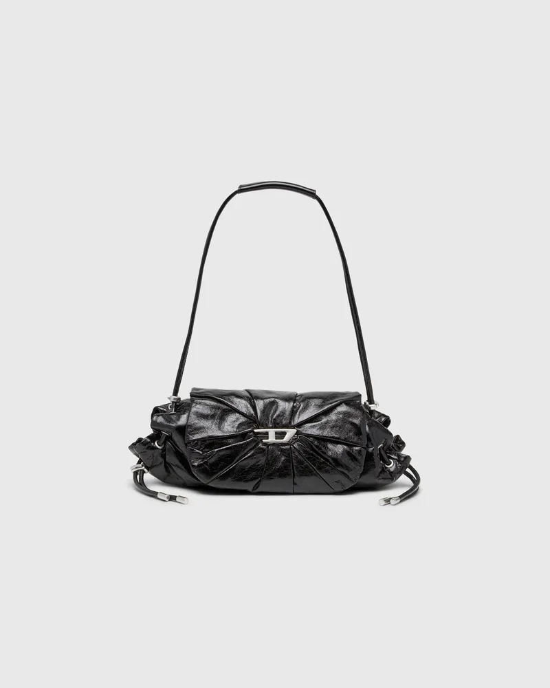Diesel Scrunch-D-Schultertasche aus Knitter-Leder - Schultertaschen - Damen - Schwarz Schwarz