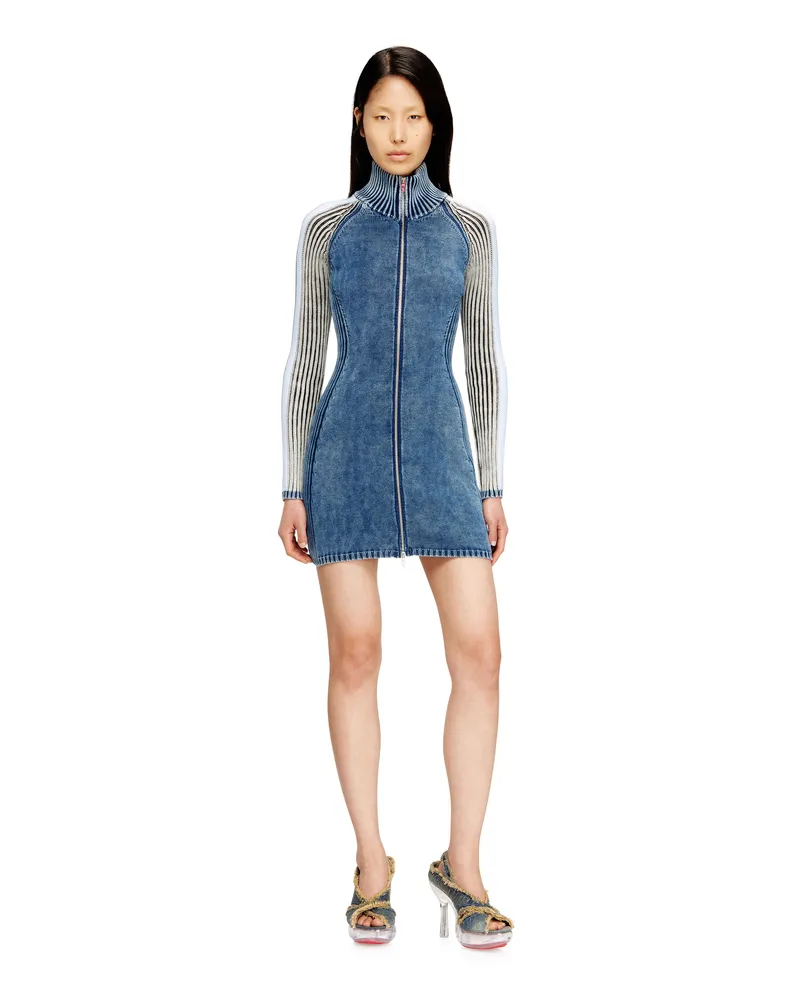 Diesel Rollkragenkurzes Kleid aus Indigo-Strick - Kleider - Damen - Blau Blau