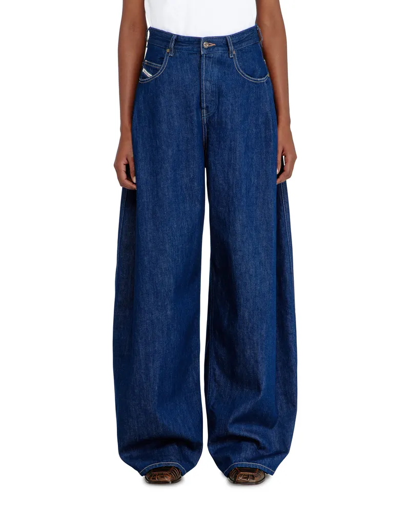 Diesel Relaxed Jeans High Waist 1987 D-Khelz, Dunkelblau, Knopfverschluss Blau