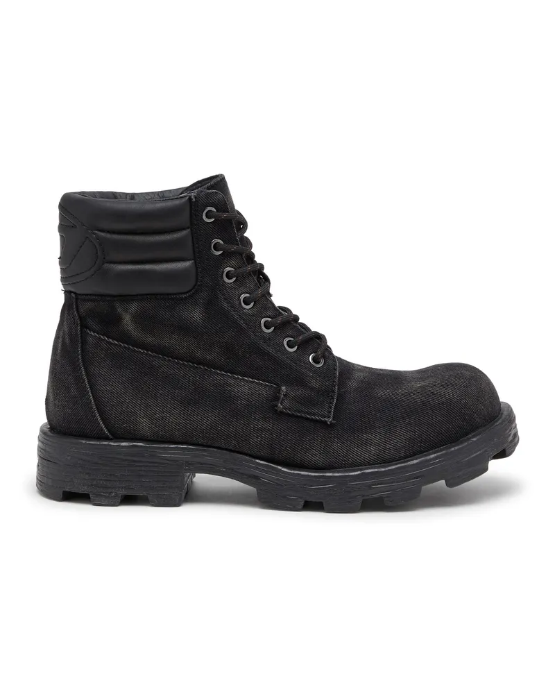Diesel D-Hammer-Kampfstiefel aus Denim und Leder - Stiefel - Herren - Schwarz Schwarz