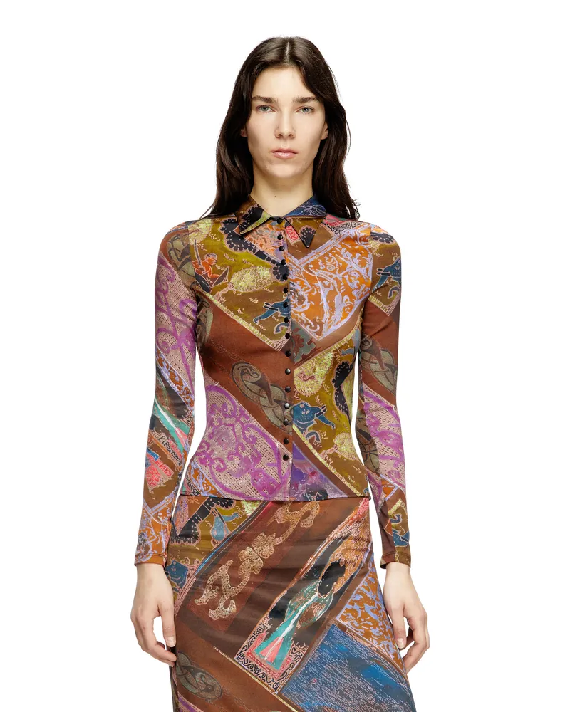 Diesel Hemd aus Stretch-Viskose mit Wappen-Print - Hemden - Damen - Braun Braun