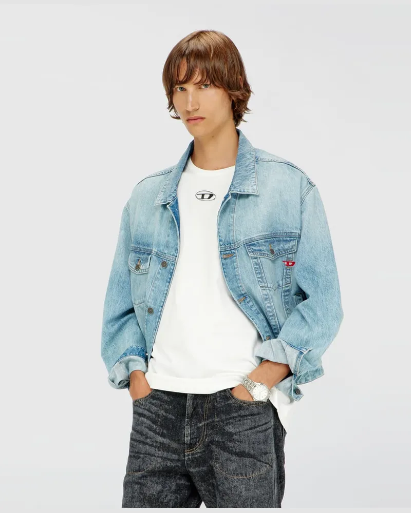 Diesel Leichtes Baumwoll-T-Shirt mit metallischem ovalem D-Logo - T-Shirts - Herren - Weiss Weiss
