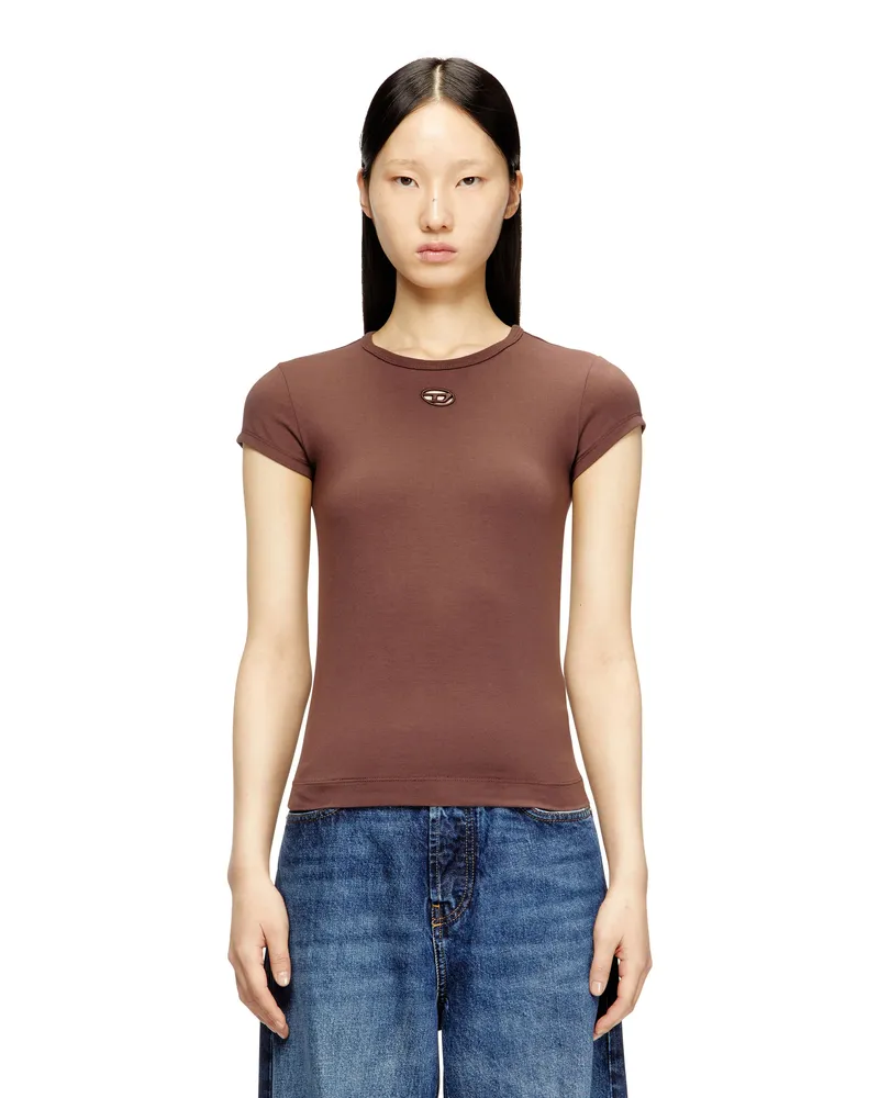 Diesel T-Shirt mit ausgeschnittenem, besticktem Logo - T-Shirts - Damen - Braun Braun