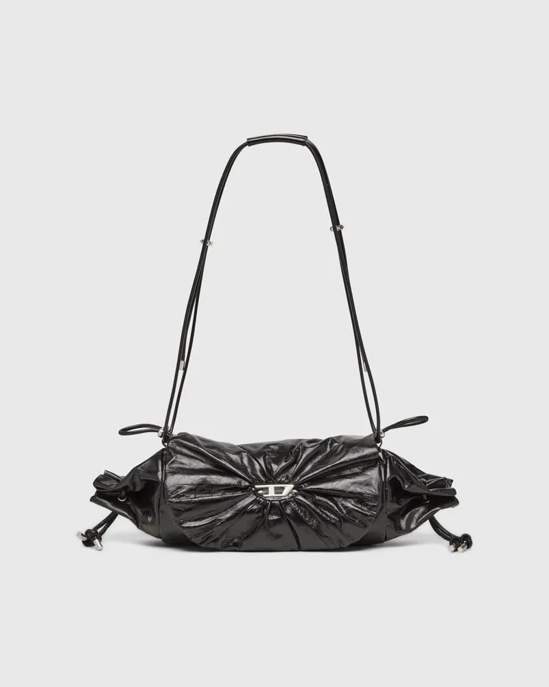 Diesel Scrunch-D-Schultertasche aus Knitter-Leder - Schultertaschen - Damen - Schwarz Schwarz