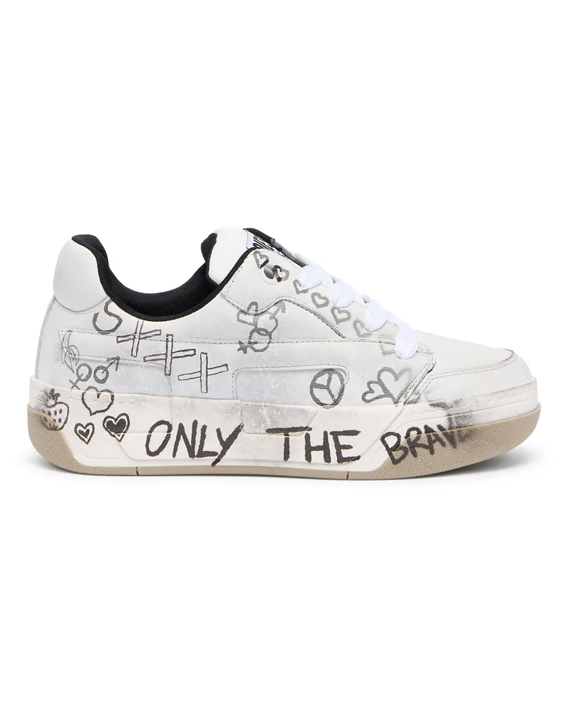 Diesel D-Ollie-Ledersneaker mit Graffiti-Print - Sneakers - Herren - Weiss Weiss