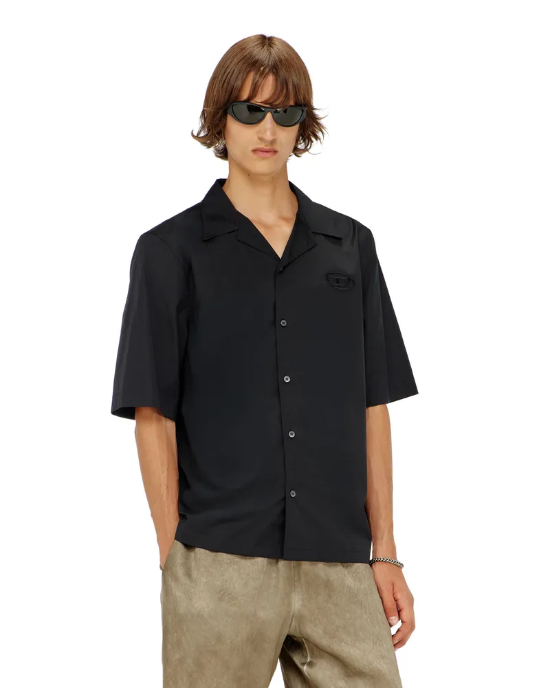Diesel Stretch-Popeline-Hemd mit Oval-D-Stickerei - Hemden - Herren - Schwarz Schwarz