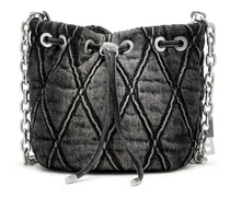 Charm-D S-Mini-Beuteltasche aus behandeltem, gestepptem Denim - Schultertaschen - Damen - Schwarz
