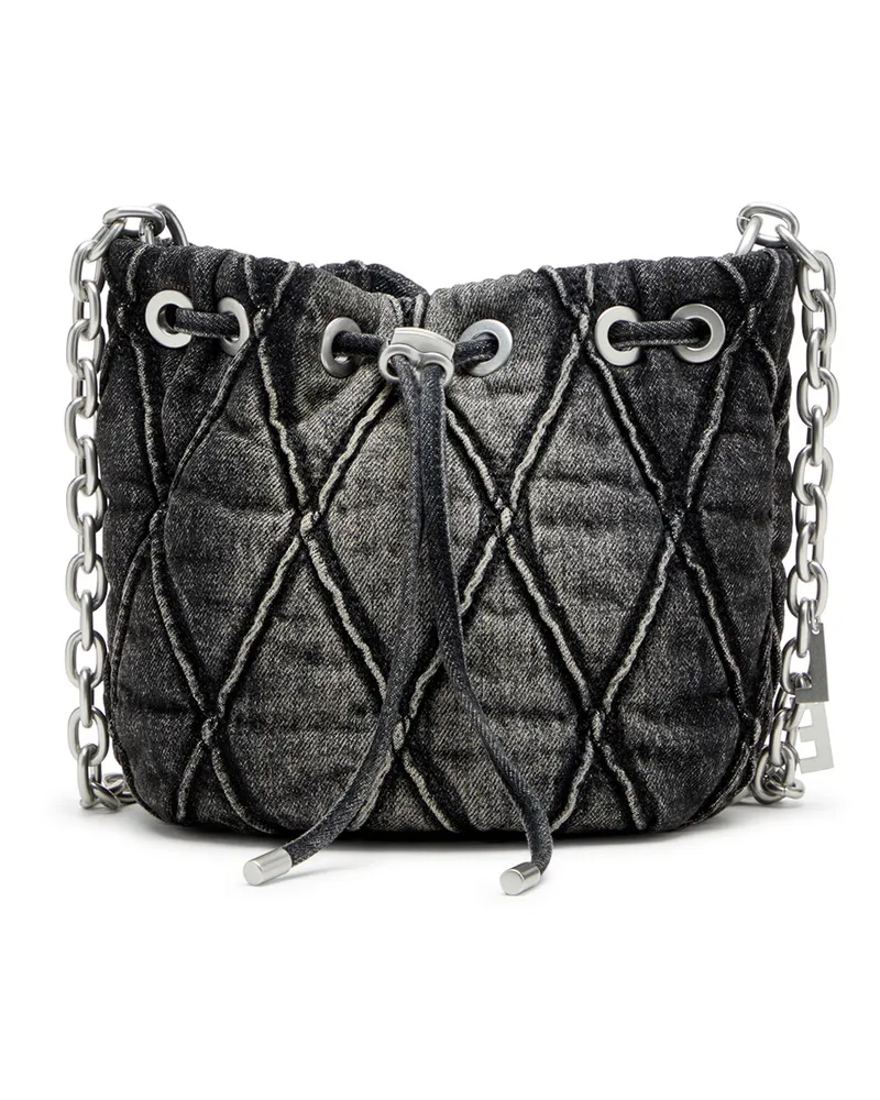 Diesel Charm-D S-Mini-Beuteltasche aus behandeltem, gestepptem Denim - Schultertaschen - Damen - Schwarz Schwarz