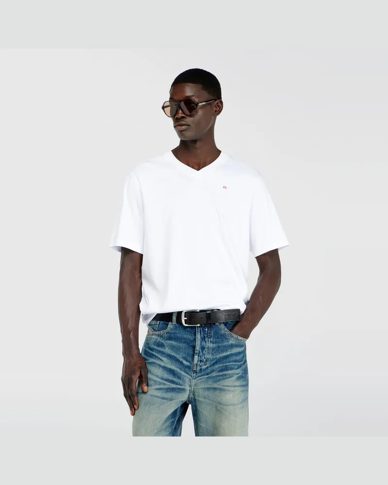 Diesel T-Shirt mit V-Ausschnitt und Mikro-Logo-Stickerei - T-Shirts - Herren - Bunt Bunt