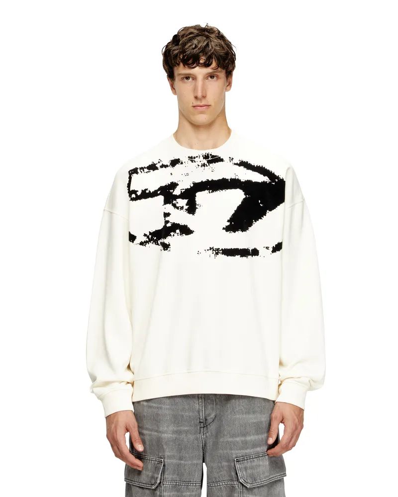 Diesel Sweatshirt mit beflocktem Distressed-Logo - Sweatshirts - Herren - Weiss Weiss