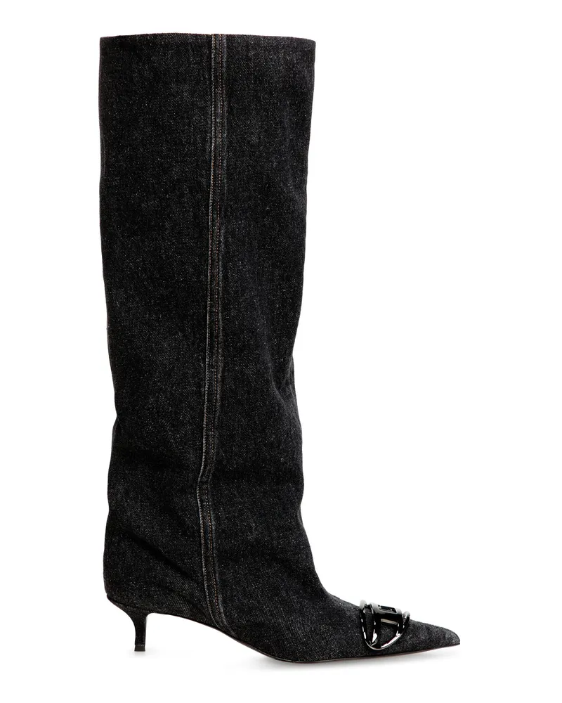 Diesel D-Venus - Stiefel mit weitem Schaft aus Denim, knielang - Stiefel - Damen - Schwarz Schwarz