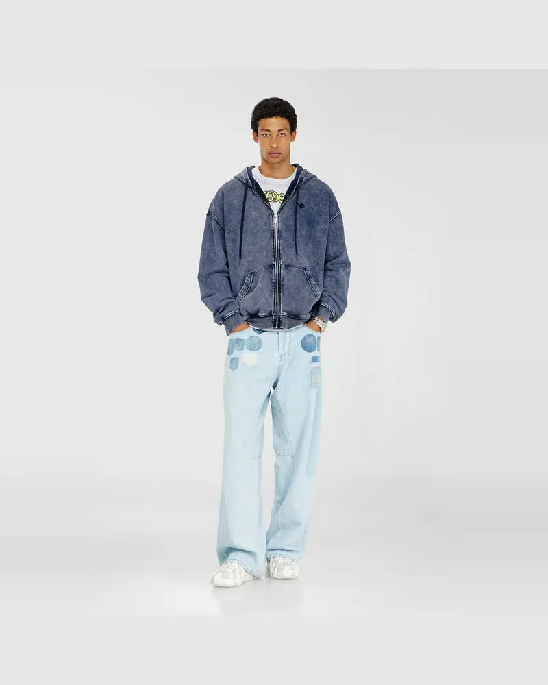 Diesel Reißverschluss-Hoodie aus behandeltem Baumwollfleece - Sweatshirts - Herren - Blau Blau