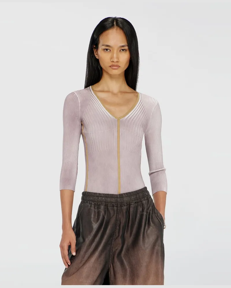 Diesel Gerippter V-Ausschnitt-Pullover mit kontrastierenden Streifen - T-Shirts - Damen - Violett Violett