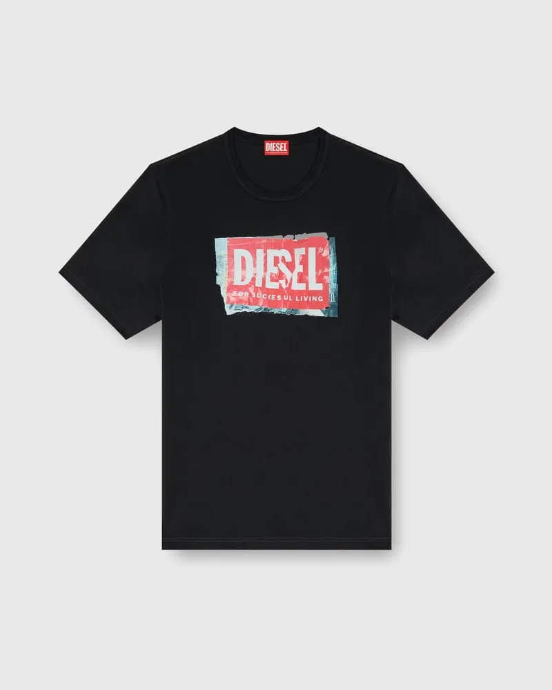 Diesel T-Shirt mit Logo in Knitter-Optik - T-Shirts - Herren - Schwarz Schwarz