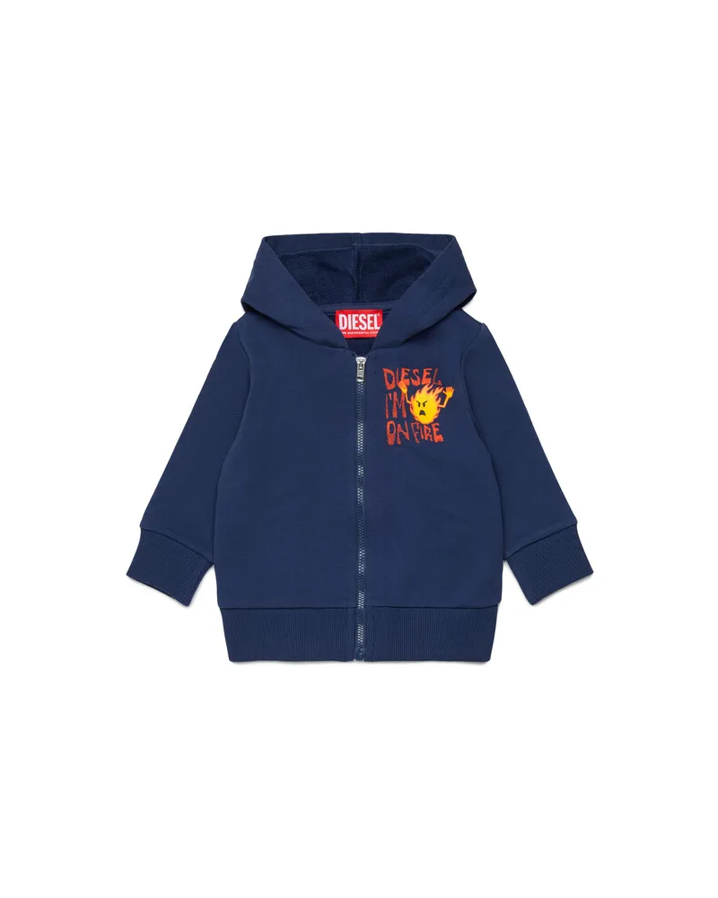 Diesel Reißverschluss-Kapuzenpullover aus Baumwolle mit Flammenprint - Sweatshirts - Herren - Blau Blau