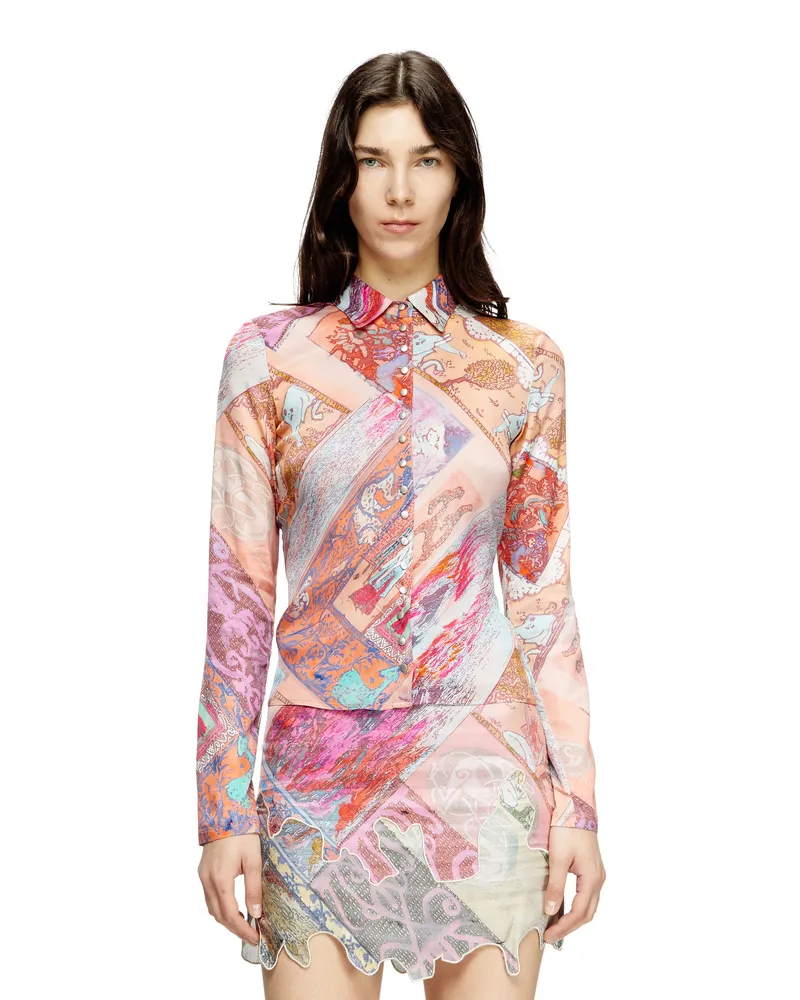 Diesel Hemd aus Stretch-Viskose mit Wappen-Print - Hemden - Damen - Rosa Rosa