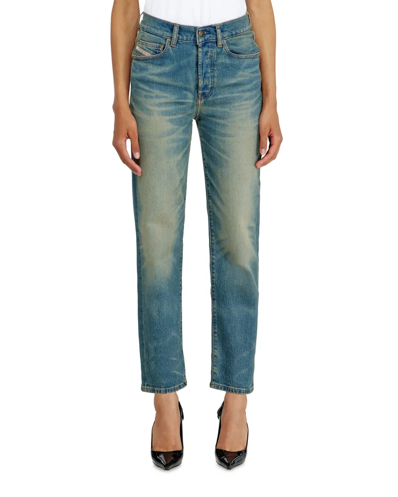 Diesel Regular Jeans High Waist 1981 D-Went, Mittelblau, Knopfverschluss Blau