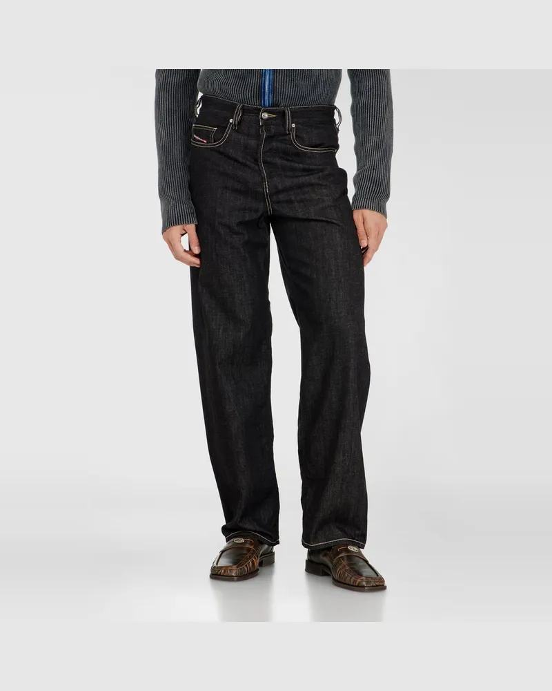 Diesel Relaxed Jeans Low Waist 2001 D-Macro, Schwarz/Dunkelgrau, Knopfverschluss Schwarz