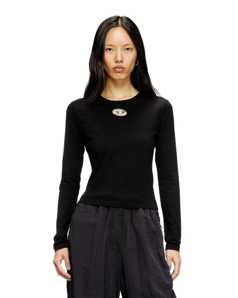Diesel Langarm-Oberteil mit Oval D-Ausschnitt - T-Shirts - Damen - Schwarz Schwarz
