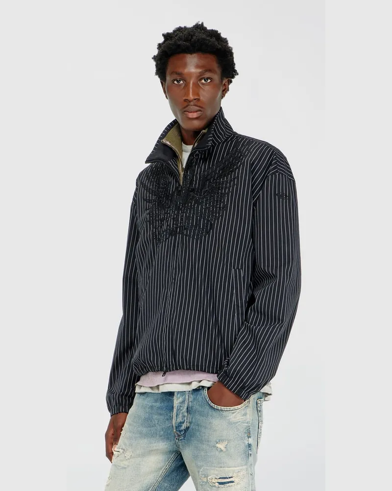 Diesel Nylon-Pinstripe-Jacke mit Phoenix-Stickerei - Jacken - Herren - Schwarz Schwarz