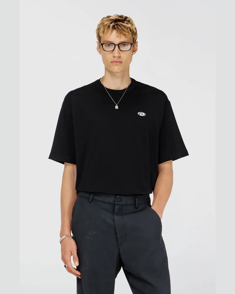 Diesel T-Shirt aus Baumwolle mit Oval D Logo und Grafik - T-Shirts - Herren - Schwarz Schwarz