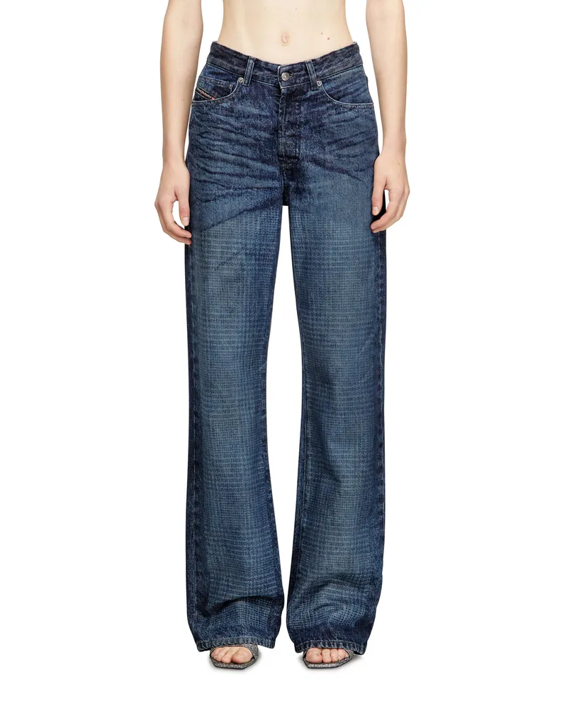 Diesel Regular Jeans High Waist 1971 D-Sent, Dunkelblau, Knopfverschluss Blau