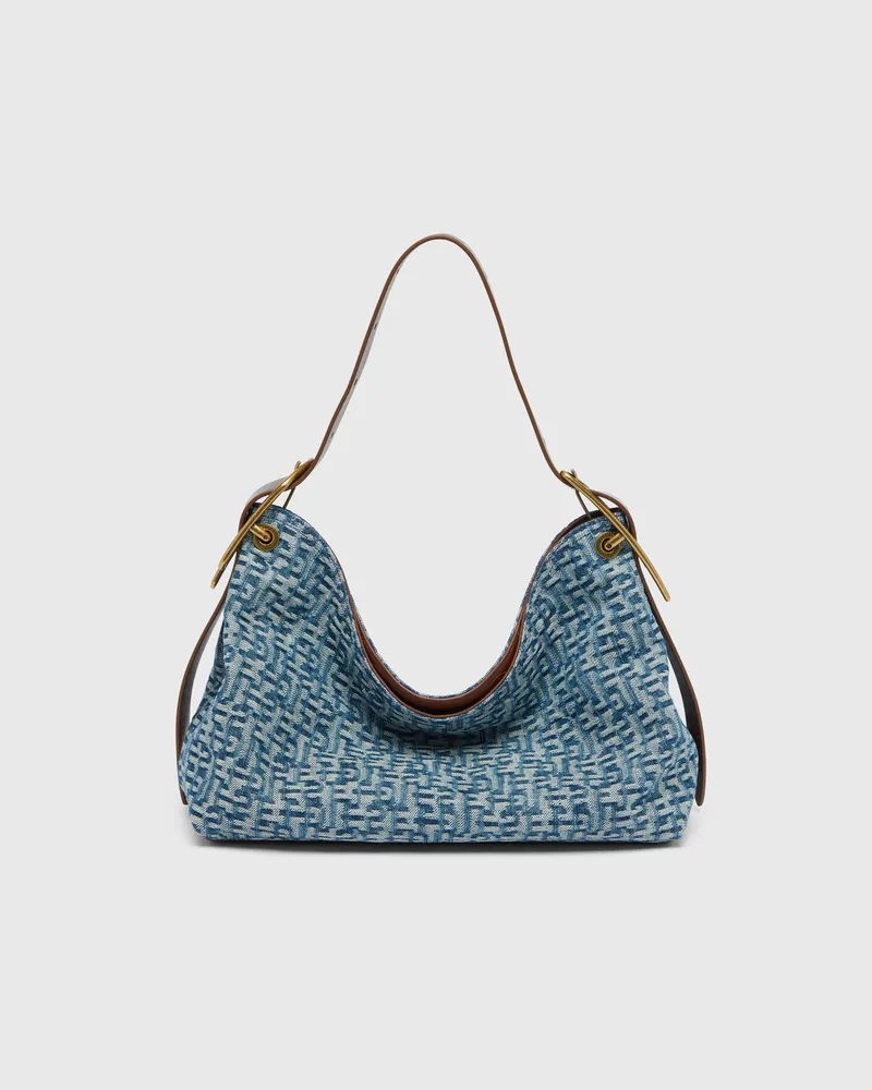 Diesel D-Line Schultertasche aus Denim mit Monogramm - Schultertaschen - Damen - Blau Blau