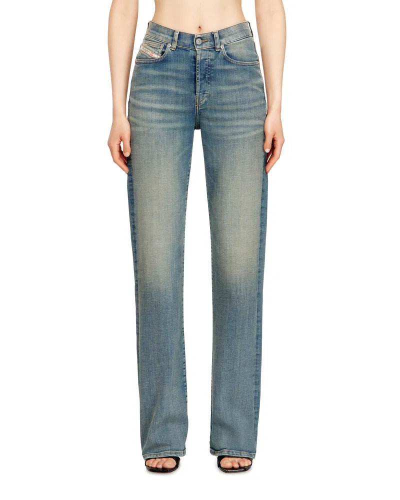 Diesel Regular Jeans High Waist 1971 D-Sent, Mittelblau, Knopfverschluss Blau