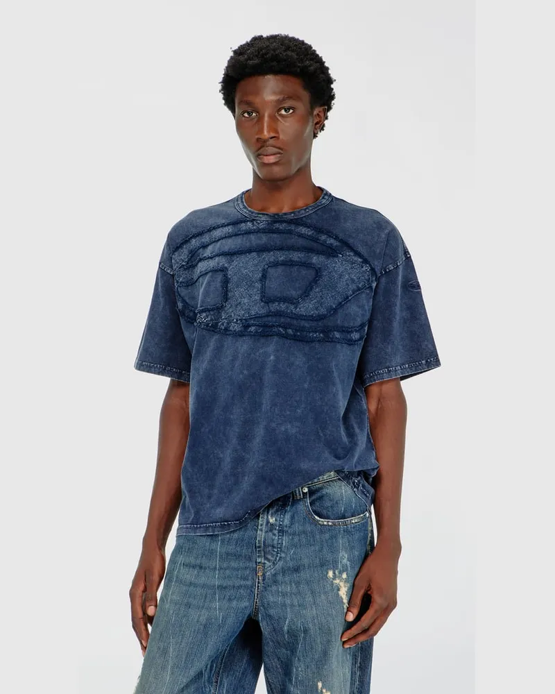 Diesel Lockeres Baumwoll-T-Shirt mit Oval-D-Applikation - T-Shirts - Herren - Blau Blau