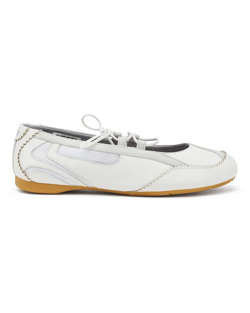 Diesel D-Mile-Ballerinaschnürschuhe aus Leder und Mesh - Flats - Damen - Weiss Weiss