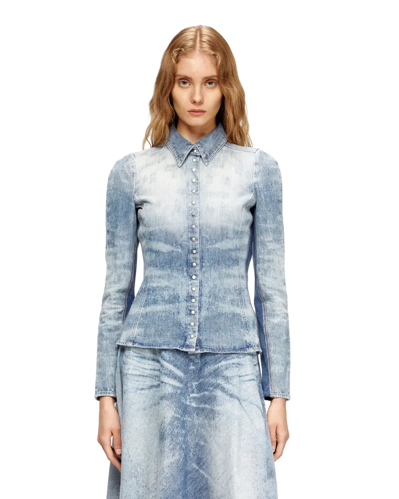 Diesel Hemd aus vielgetragenem Wabenmuster-Denim - Denimhemden - Damen - Blau Blau