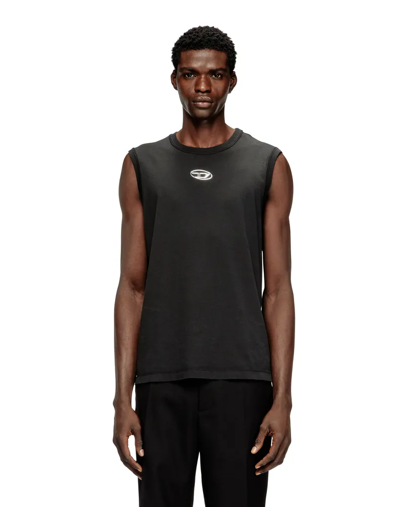 Diesel Ärmelloses Baumwolltop mit metallischem Oval D - T-Shirts - Herren - Schwarz Schwarz