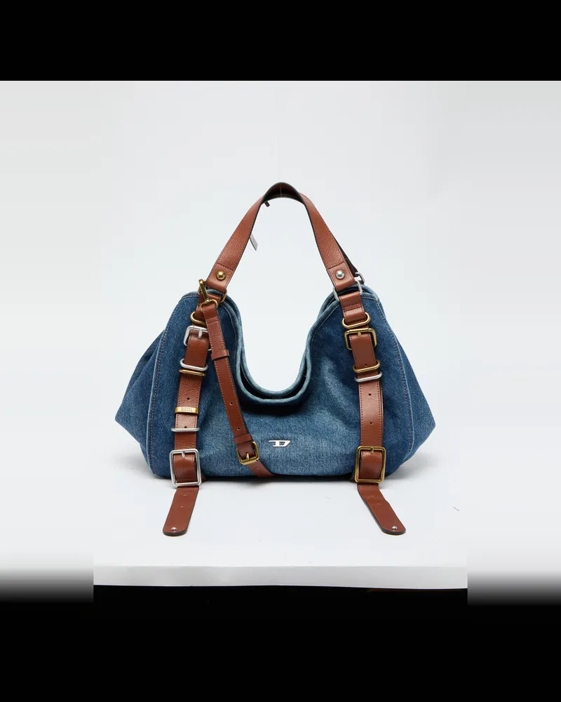 Diesel D-One-Medium Top-Handle-Tasche aus Denim und Leder - Handtaschen - Damen - Blau Blau