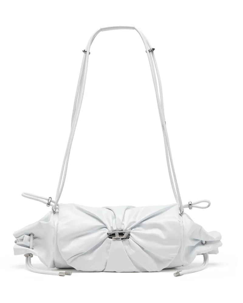 Diesel Scrunch-D M-Schultertasche aus glänzendem Leder - Schultertaschen - Damen - Weiss Weiss