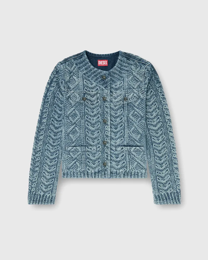 Diesel Kragenlose Jacke aus Denim mit Zopfmuster-Effekt - Denim jacken - Damen - Blau Blau
