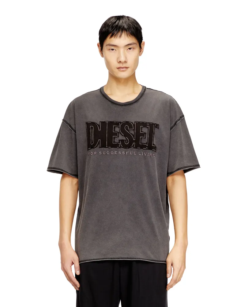 Diesel T-Shirt mit appliziertem Logo und rohem Rand - T-Shirts - Herren - Grau Grau