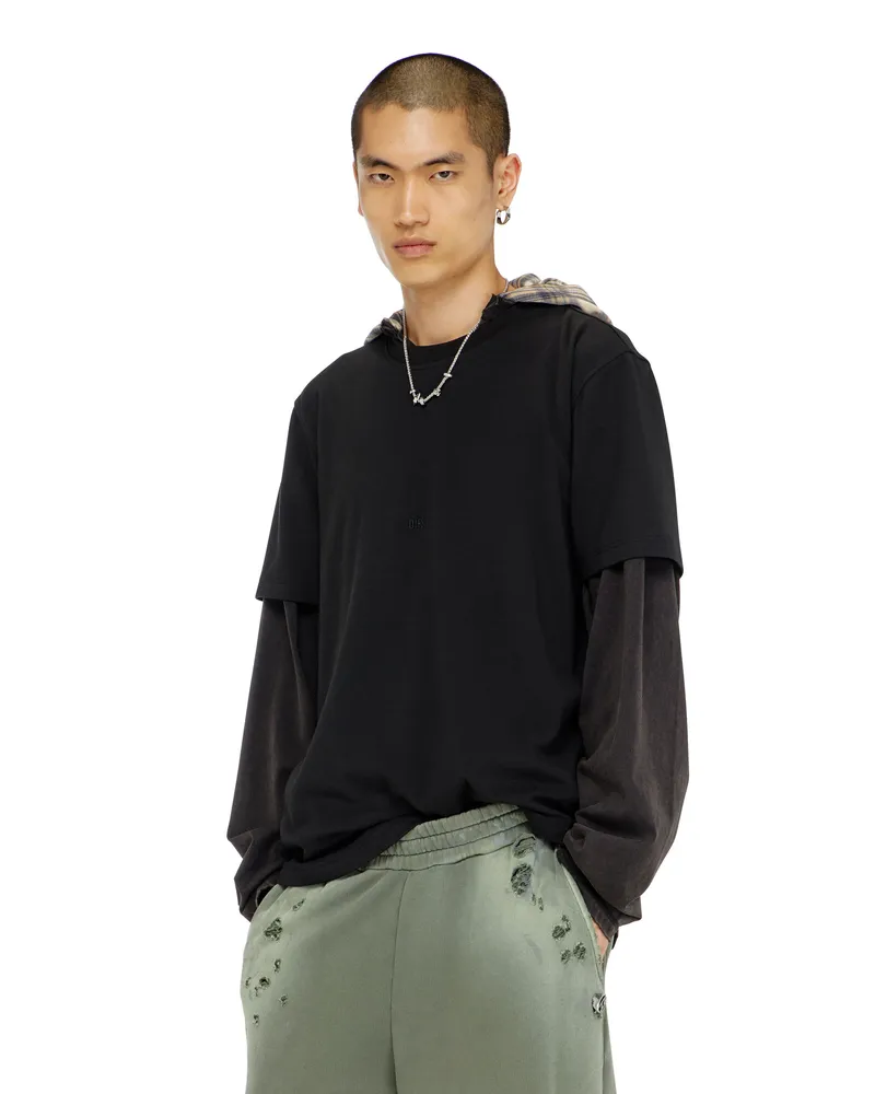 Diesel T-Shirt aus Baumwoll-Interlock mit Logo-Stickerei - T-Shirts - Herren - Schwarz Schwarz