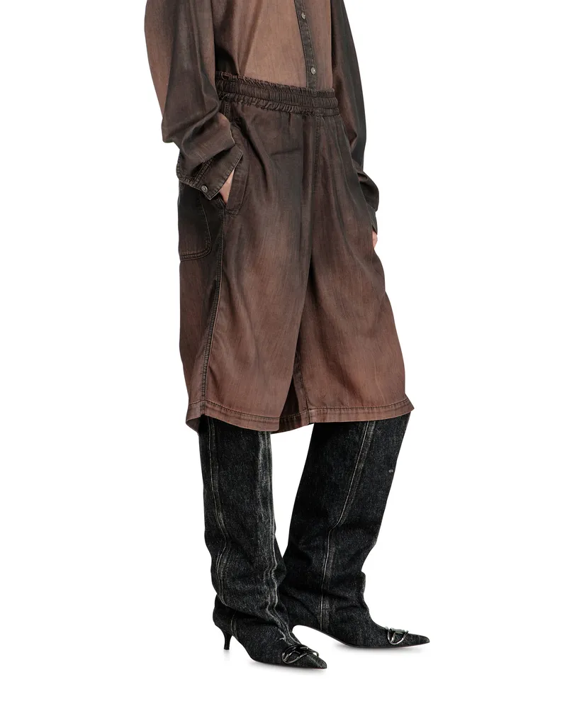 Diesel Lockere Bermudashorts aus fließendem, beschichtetem Denim - Denim Kurze Hose - Unisex - Braun Braun