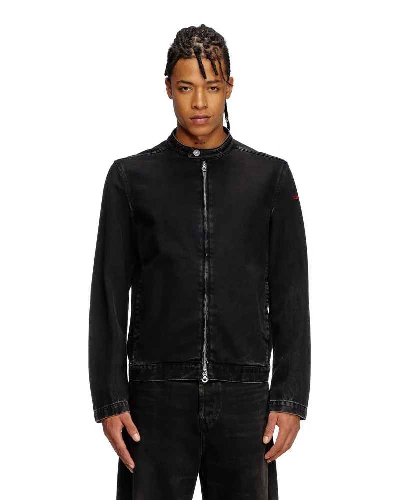 Diesel Moto-Jacke aus Denim in cleaner Waschung - Denim jacken - Herren - Schwarz Schwarz