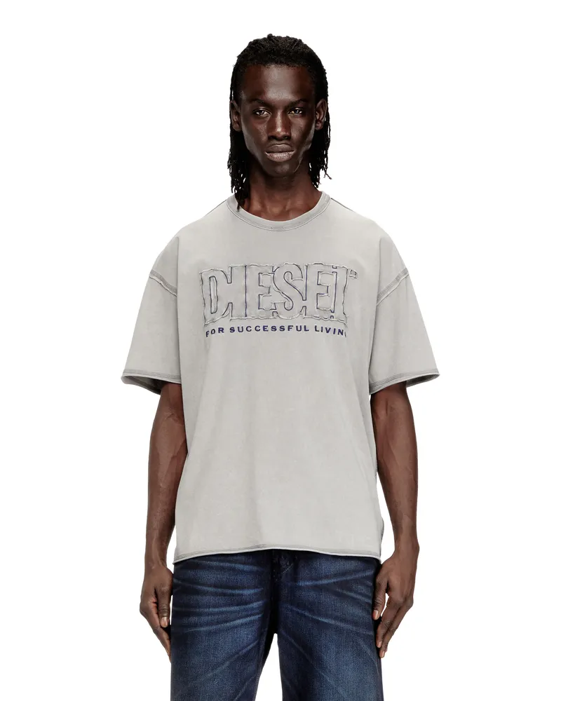 Diesel T-Shirt mit appliziertem Logo und rohem Rand - T-Shirts - Herren - Grau Grau