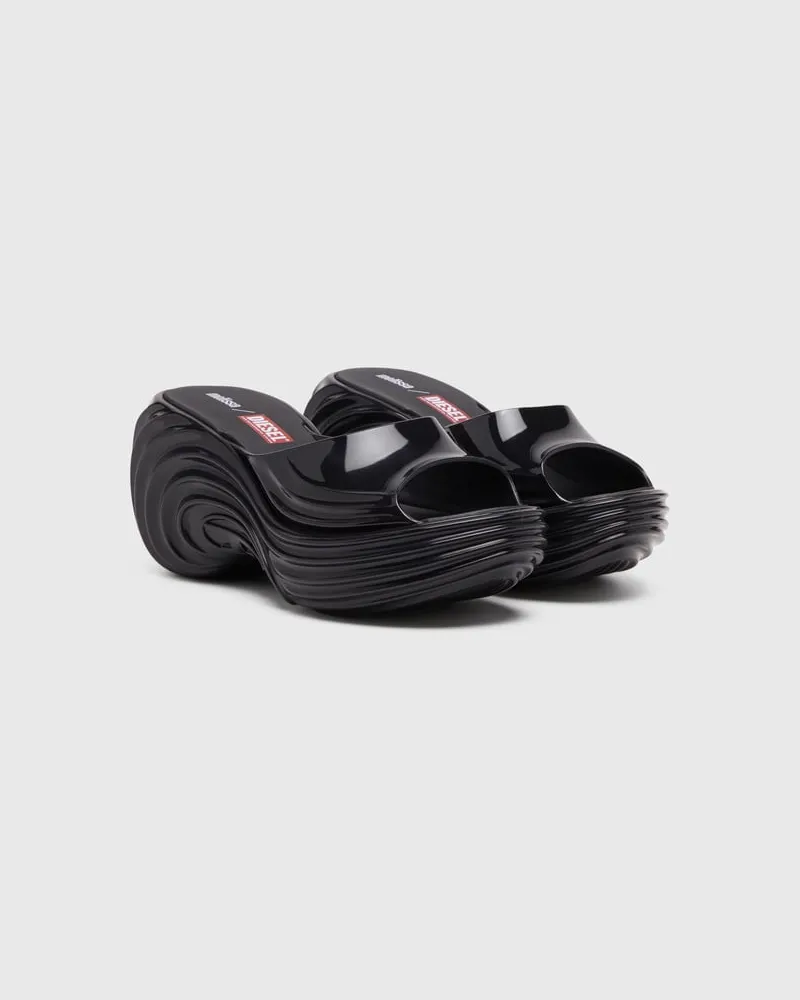 Diesel Plateau-Pantolette aus Melflex - Sandalen - Damen - Schwarz Schwarz