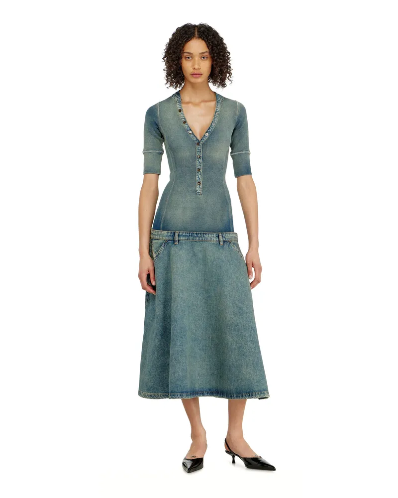 Diesel Midikleid mit tiefer Taille aus Strick und Denim - Kleider - Damen - Blau Blau