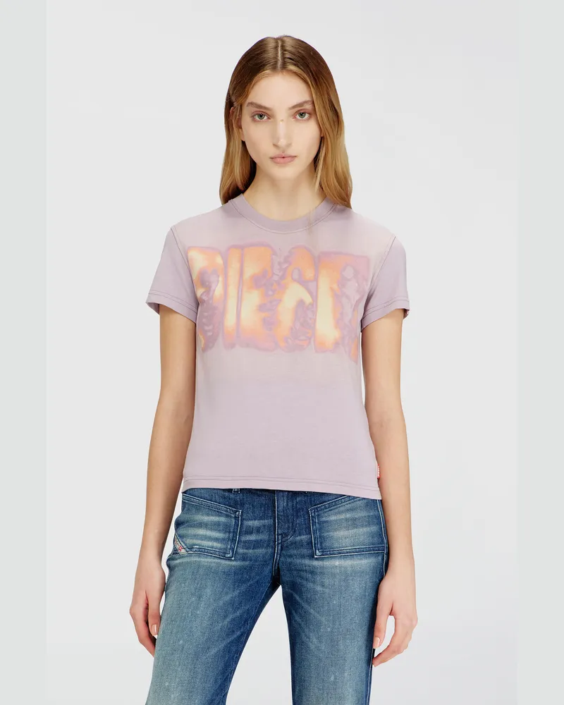 Diesel Schmales Jersey-T-Shirt mit Grafikdruck - T-Shirts - Damen - Violett Violett