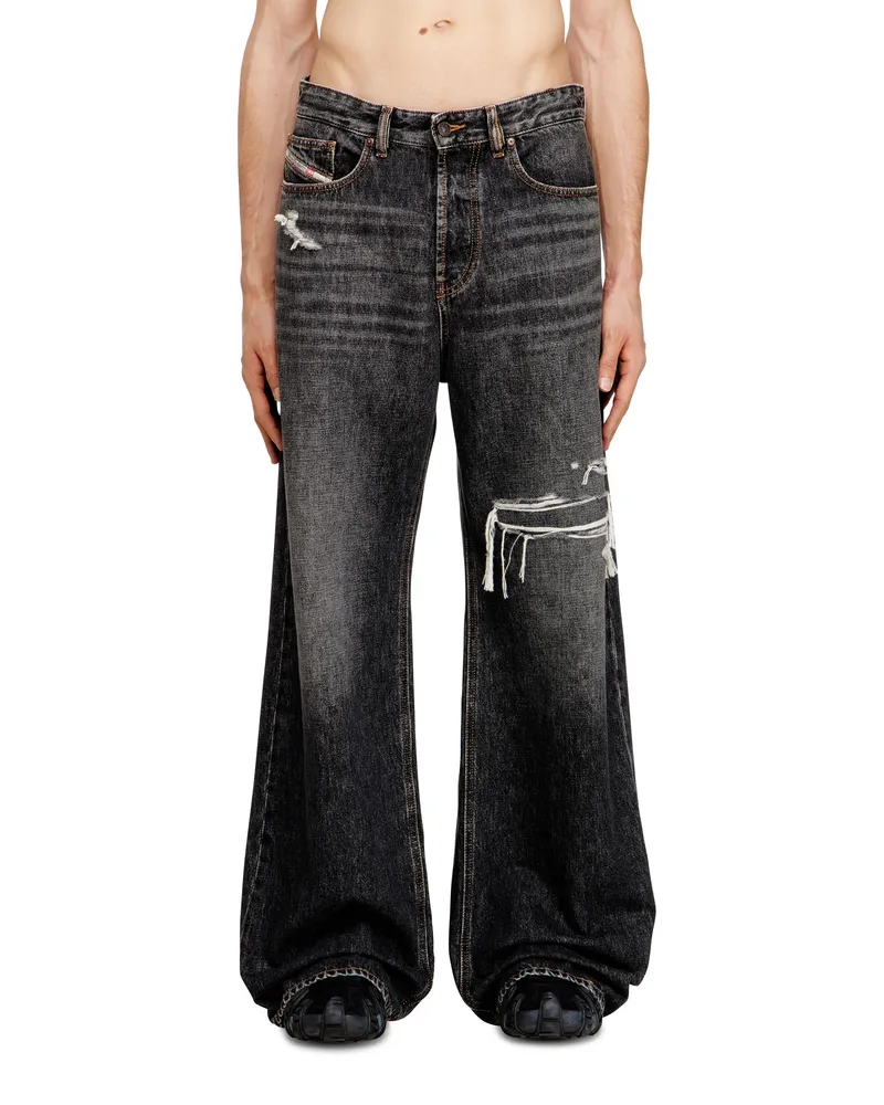 Diesel Relaxed Jeans Low Waist D-Rise, Schwarz/Dunkelgrau, Knopfverschluss Schwarz