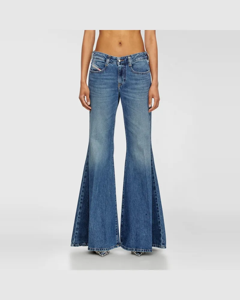 Diesel Flare Jeans Low Waist 1970 D-Bleess, Mittelblau, Reißverschluss Blau