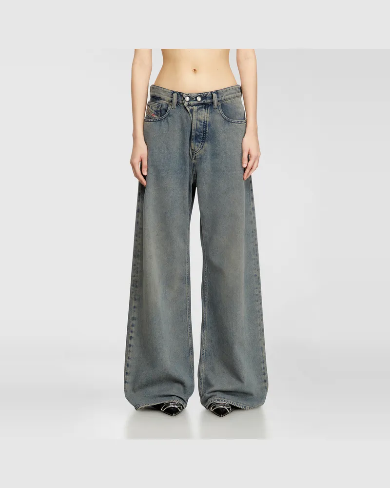 Diesel Relaxed Jeans Low Waist 1996 D-Sire, Mittelblau, Knopfverschluss Blau
