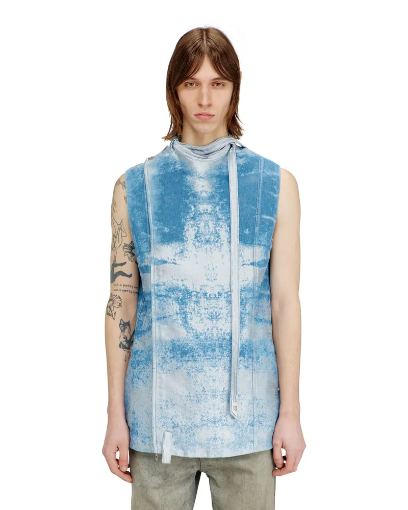 Diesel Ärmellose Weste aus farbigem Satin-Denim - Westen - Herren - Blau Blau