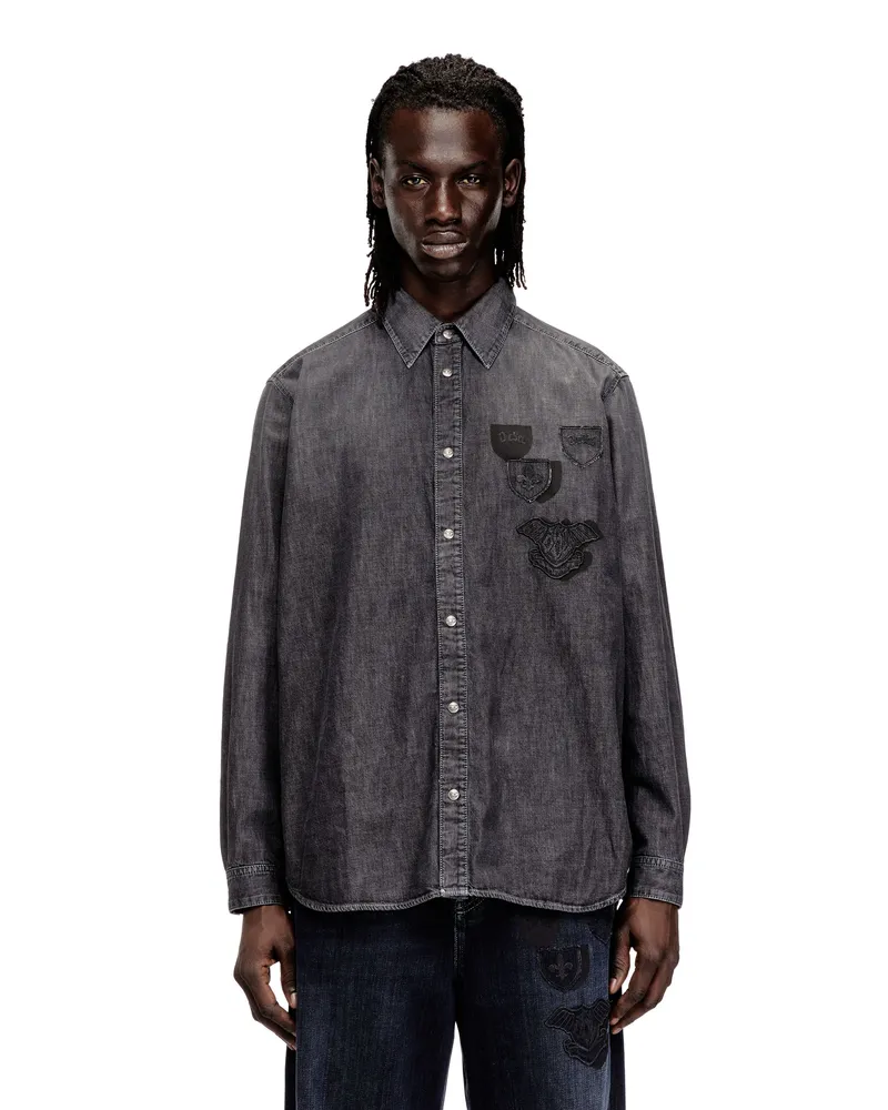 Diesel Jeanshemd mit besticktem Emblem - Denimhemden - Herren - Grau Grau